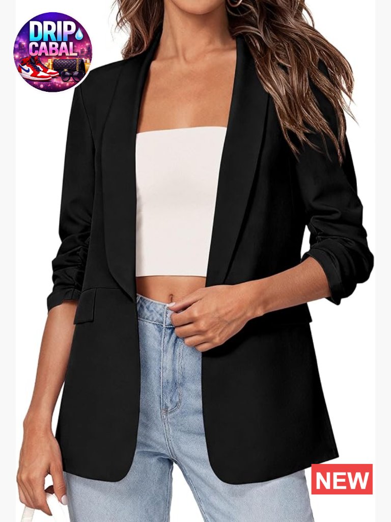 Lightweight Blazer With Ruched 3/4 Sleeves For Business Casual